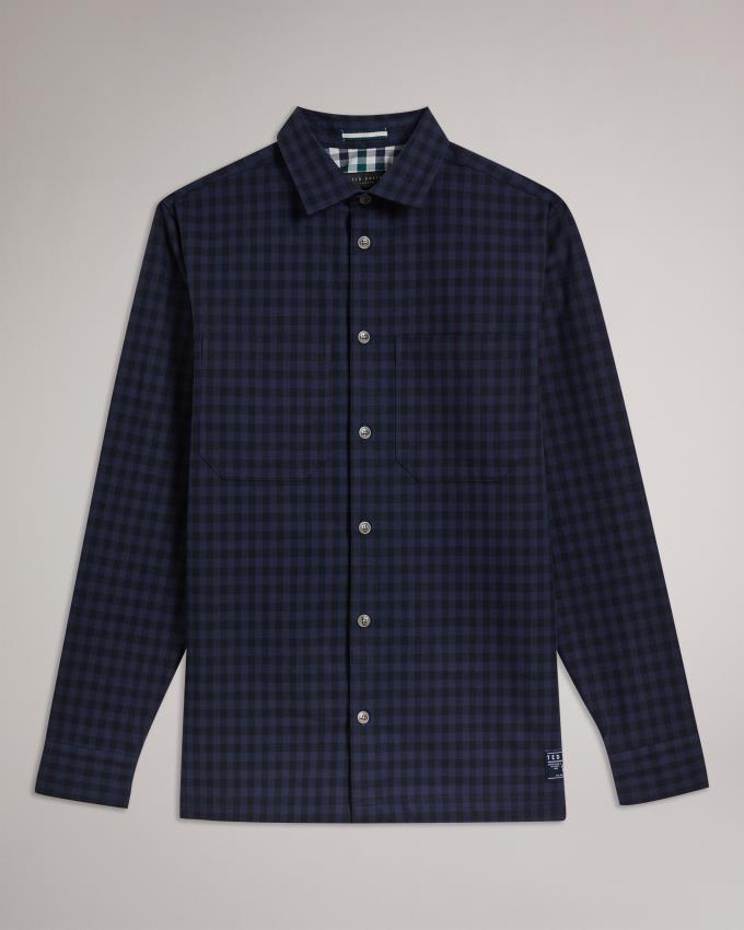 Chemises Ted Baker Long Sleeve House Check Overshirt Bleu Marine Homme | WEJ-59899386